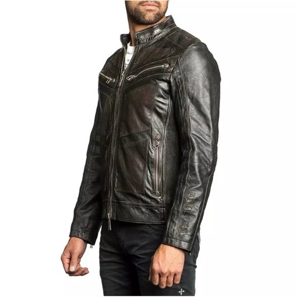 AFFLICTION Leather FIRE HORSE MEN'S JACKET Black - Picture 4 of 7